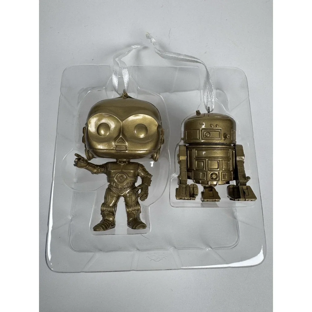 NIB Hallmark Ornaments 2022 Funko Pop Star Wars‎ C-3P0 R2-D2 Gold Christmas Tree